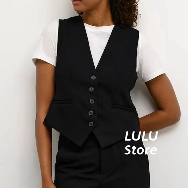 Women's Waistcoat Tops V-neck Slim Fit Front Buttons Fashionable And Classic Black New Female Clothing  жилетка женская