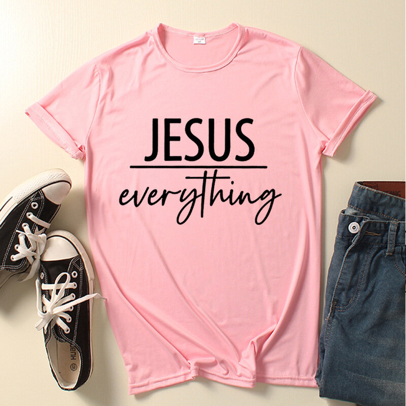 Jesus Everything Letter Print maglietta da donna manica corta O collo maglietta da donna allentata maglietta da donna top vestiti Camisetas Mujer