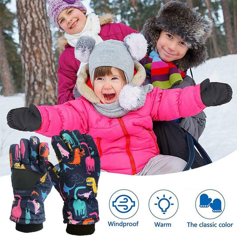 Luvas quentes espessadas para crianças, à prova de vento, impermeável, confortável, esqui, snowboard, ao ar livre, meninos, meninas, inverno, I5K6