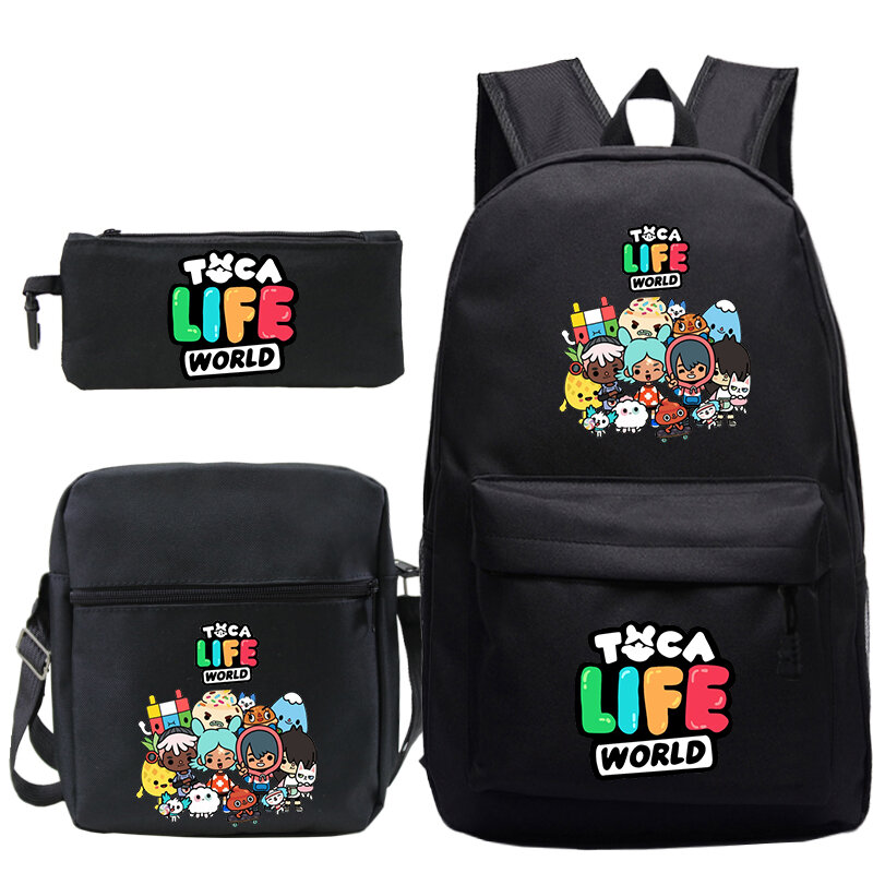 Cartoon Toca Life World Backpack Schoolbag 3pcs Set Girls Boys Rucksack Children School Bag Toca Boca Bookbag Outdoor Backpacks