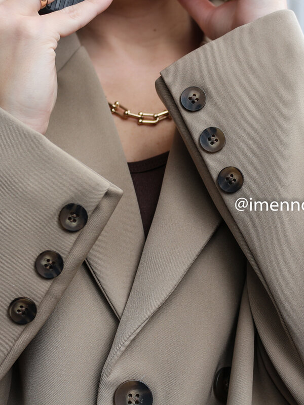 Suninbox-Blazer croisé fendu dans le dos pour femme, veste de bureau pour femme, blazer noir, beige, nouveau, extérieur, mode coréenne