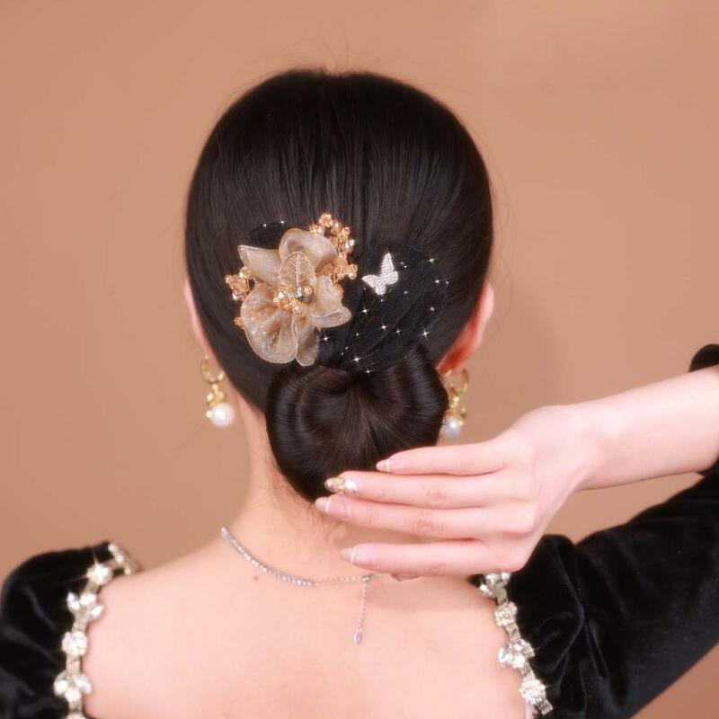 Piringan bunga antik artefak rambut, pembuat cepol rambut, alat ikat kuda Aksesori penata rambut wanita anak perempuan W0T1