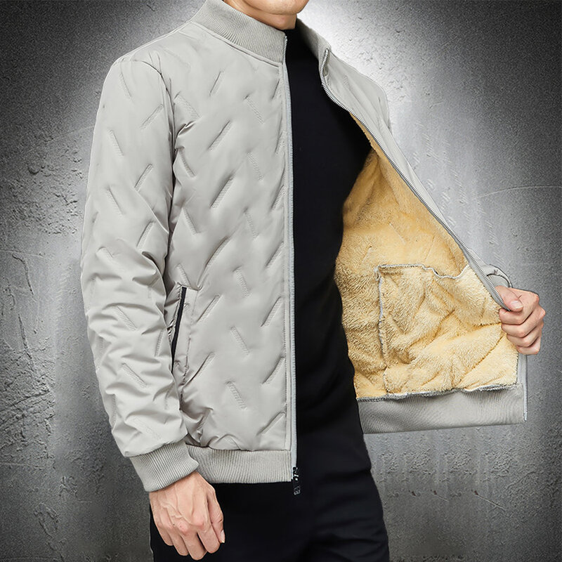 Jaqueta alinhada de pele grossa, estilo coreano masculino, casacos quentes, gola alta, jaquetas casuais, outono, roupas de inverno, nova, 2023