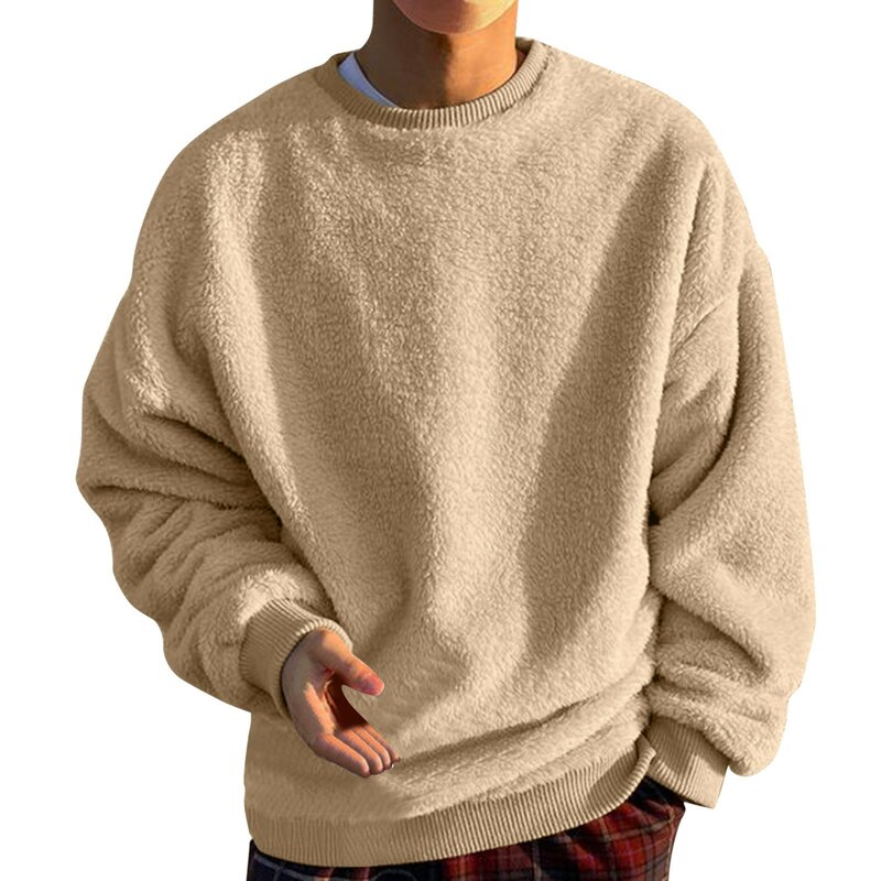 Men Fuzzy Pullover O Neck Sweatshirt Long Sleeve Sport Solid Color Fall Outwear Yoga Suit Men Korean Fashion Mens Clothing