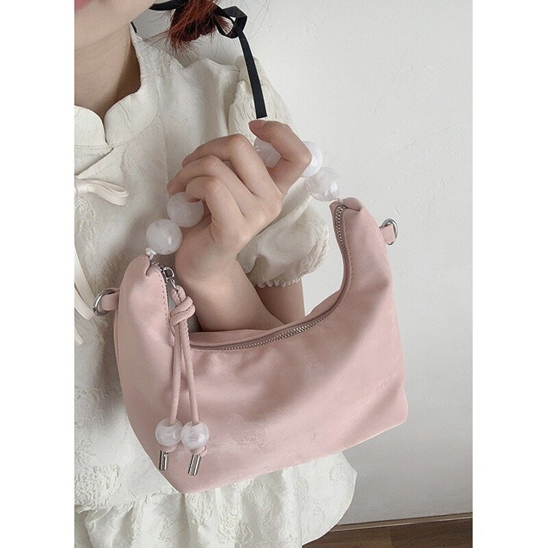 Xiuya Fashion Beading Handbags for Women Elegant Chinese Style Aesthetic Shoulder Bag Soft Cute Trend 2024 Female Crossbody Bag