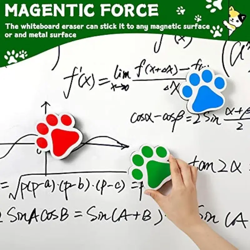 Cartoon Dog Footprints Magnetic Eraser for WhiteBoard  Paw Shaped Dry Erase Eraser White Board Magnet Assorted Dry Erasers