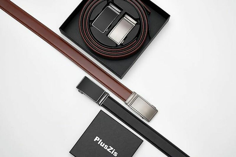 PlusZis-Ceinture noire en cuir pour homme, avec cliquet automatique, marron, à la mode
