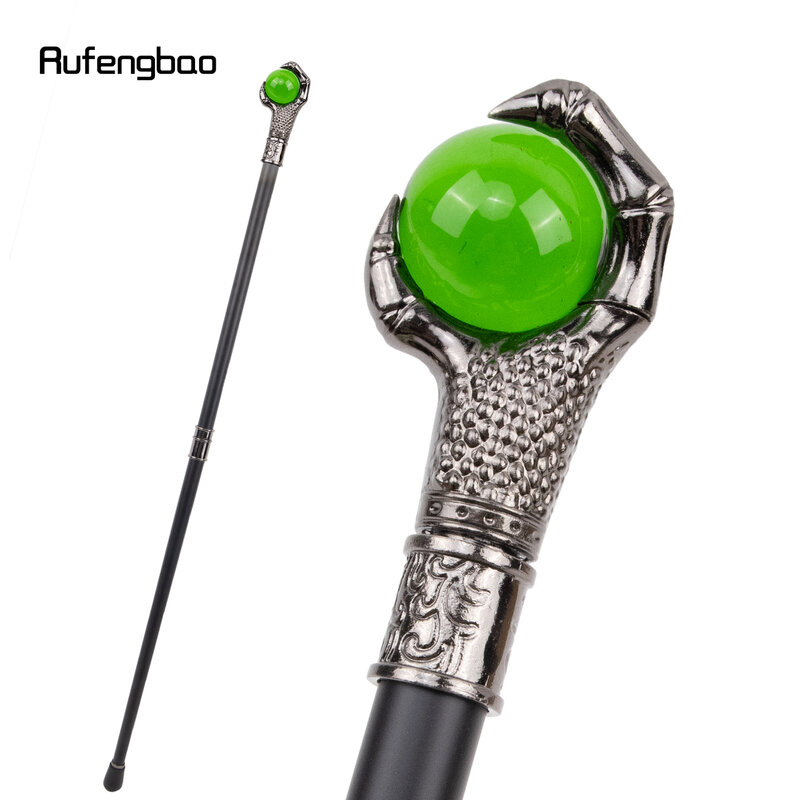 Bastão de garra de dragão, bola de vidro verde, prata, bengala decorativa, cosplay de cavalheiro, crochê com botão de bengala 93cm