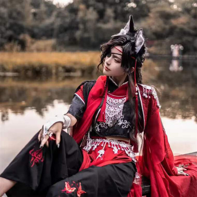 Tian Guan Ci Fu Hua Cheng Kostum Cosplay Kostum Antik Tiongkok Merah Setelan Han Fu Seragam Halloween