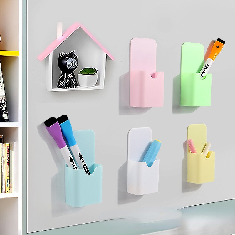 Plástico Magnetic Pen Holder, Erase Marker, Storage Box, Pencil Organizer for Home, Office Room, Whiteboard, Frigorífico, Frigorífico, 1Pc