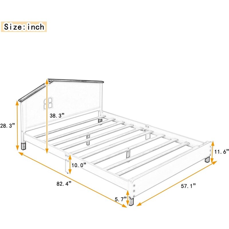 No Box Spring Needed Kids Bed Frame Wood Platform Bed Frame for Children Easy Assemble (Full Cream+Walnut Bases & Frames