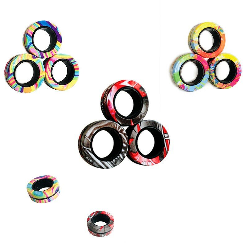 3 buah Set mainan Fidget Spinner cincin magnet jari untuk terapi pengurang kecemasan hadiah untuk dewasa remaja anak-anak