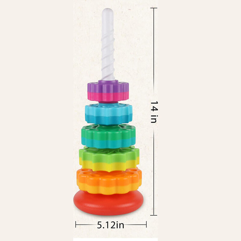 Pięciokołowa sześciokołowa obrotowa tęczowa wieża ułożona w stosy edukacyjne bezpieczne i przyjazne dla środowiska kolorowe fajne zabawki