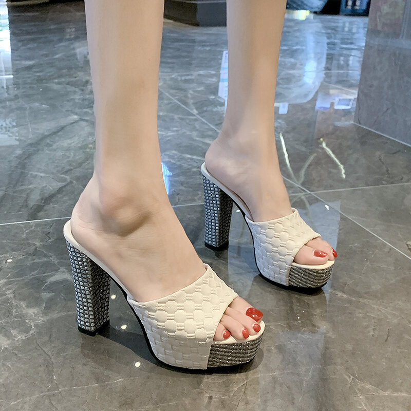Sandal hak tinggi wanita, sandal hak tebal Korea jari terbuka modis musim panas baru