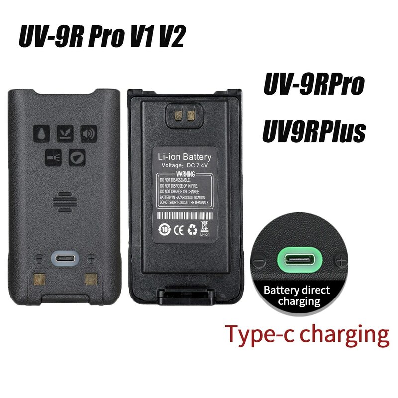 Портативная рация Baofeng UV-9R pro V1 V2, перезаряжаемая батарея типа C с зарядкой типа C для UV 9R Plus UV9R PRO Radio