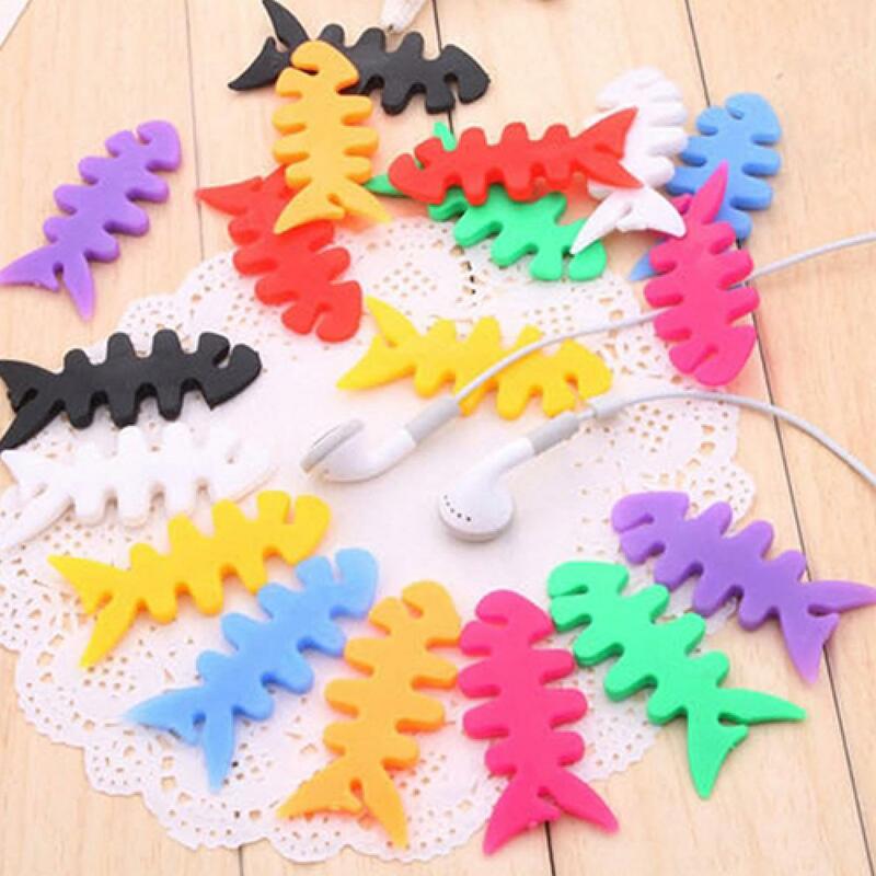 1Pc Cable Protector Fish Bone Wire Organizer Silicone Headphone Cord Wire Wrap USB Cable Organizer Holder Office Supplies