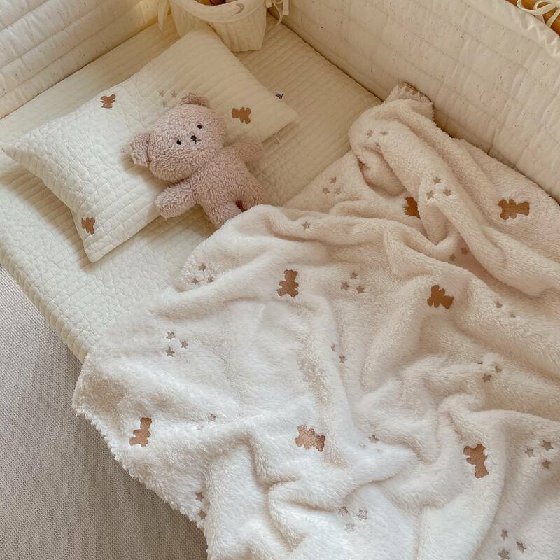 Ins – couverture polaire pour bébé, Plaid chaud d'hiver, couette pour nouveau-né, accessoires de lit pour bébé avec broderie