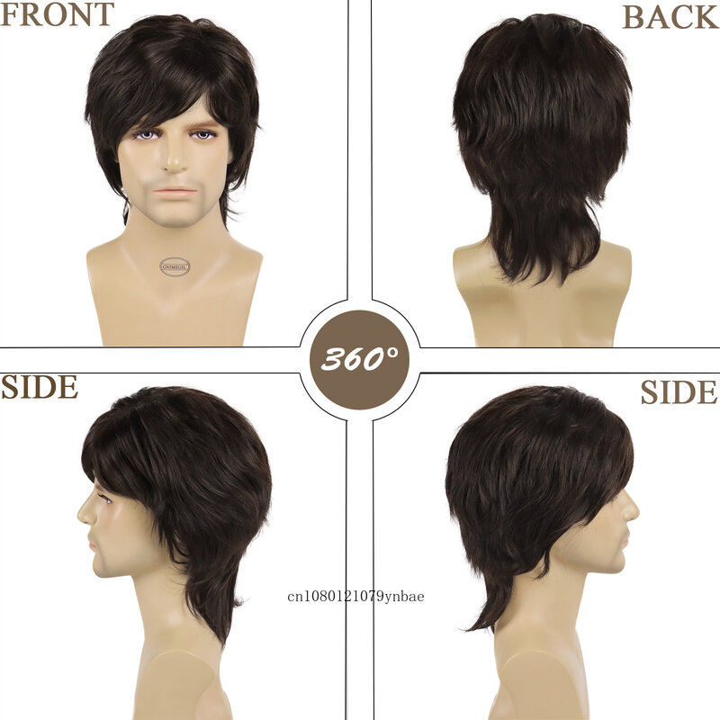 Synthetic Hair Black Wigs with Bangs for Men Male Guys Short Natural Daddy Wig High Temperature Fiber Daily Party Costume Casual