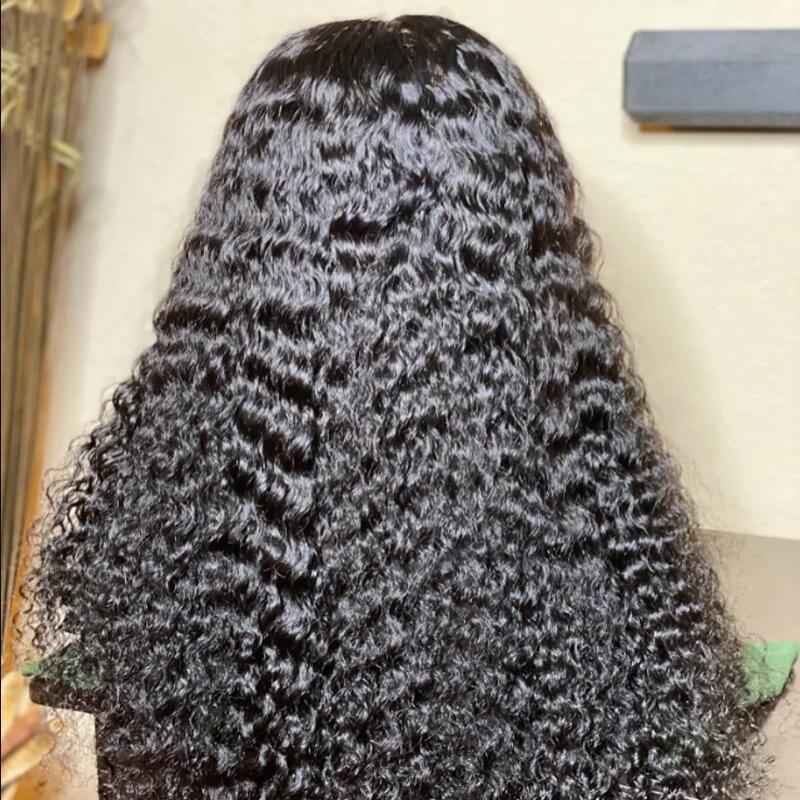 Natural 180 Density Long Soft 24inch Black Kinky Curly Deep Lace Front Wig For Women BabyHair Glueless Preplucked Heat Resistant