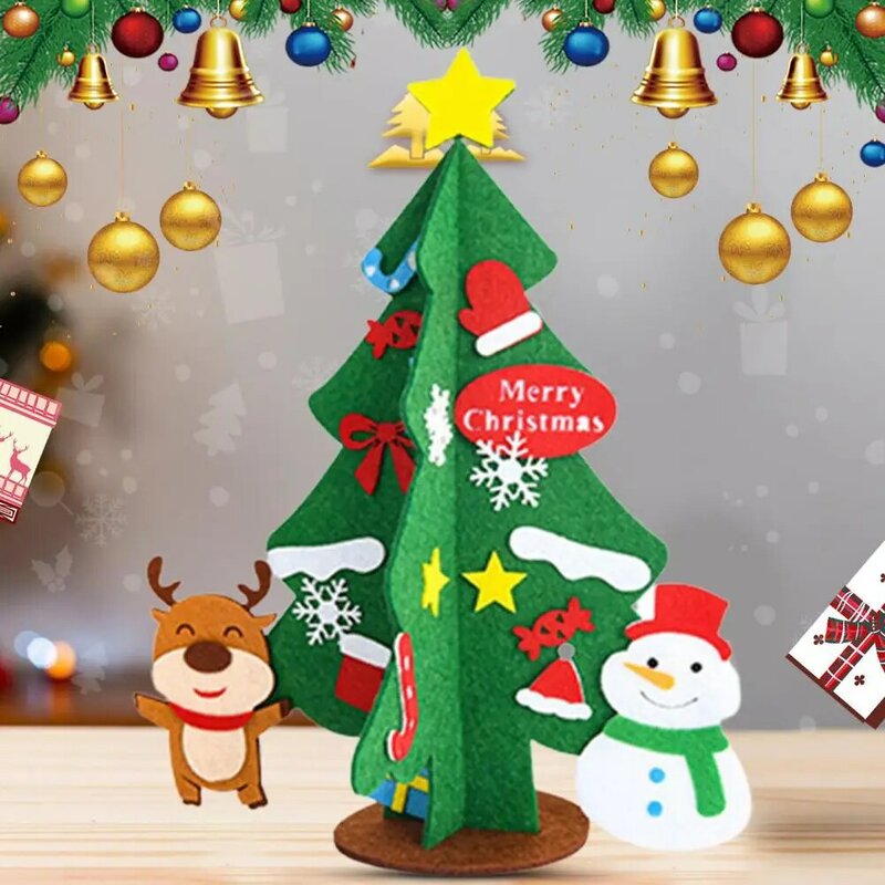 Juego de árbol de Navidad autoadhesivo para niños, conjunto de Material de fieltro para regalo, decoración festiva, no se decolora, ensamblado a mano, 1 Set