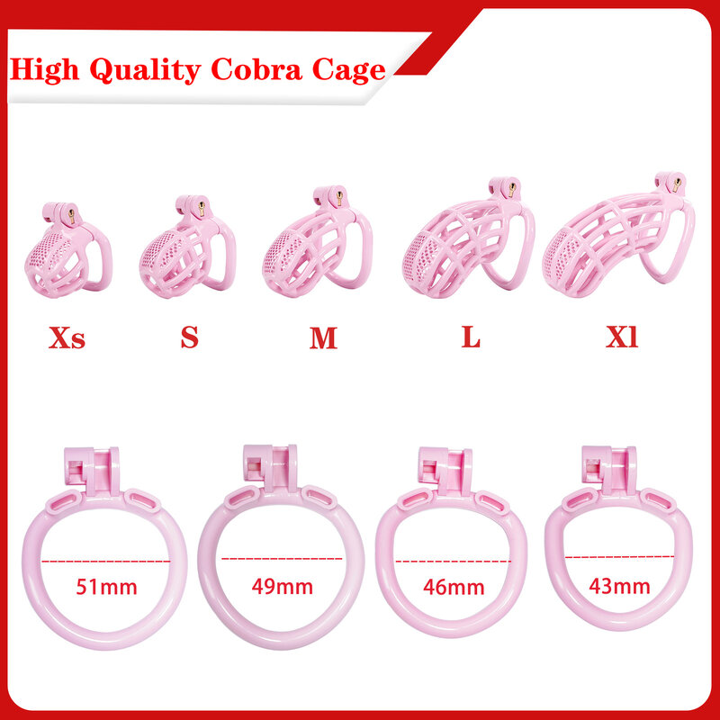 Pink Cobra Sissy Chastity Cage Strong And Light Male 3D Printed Cock Cage With 4 Arc Rings Chastity Belt Penis Lock Adult Toys