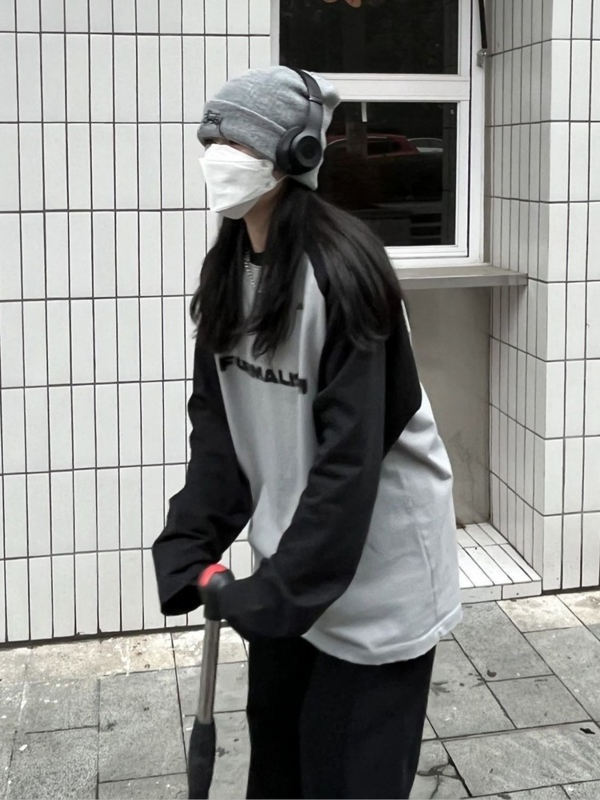 HOUZHOU-Camiseta gris básica de algodón de manga larga, ropa de calle Vintage Harajuku, retales holgados de gran tamaño, Top coreano, otoño 2023