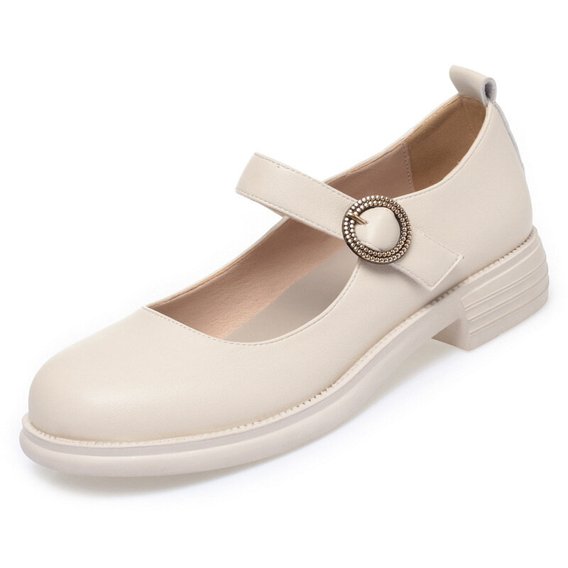 Sepatu hak kotak wanita, Kasut tunggal nyaman kasual ujung bulat mulut dangkal elegan mode musim panas musim semi