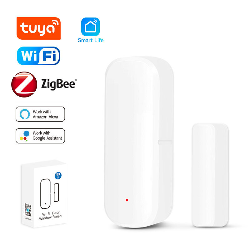 Датчик двери Tuya Wi-Fi Zigbee, Беспроводной сенсор для обнаружения дверей и окон, работает с приложением Alexa и Google Home