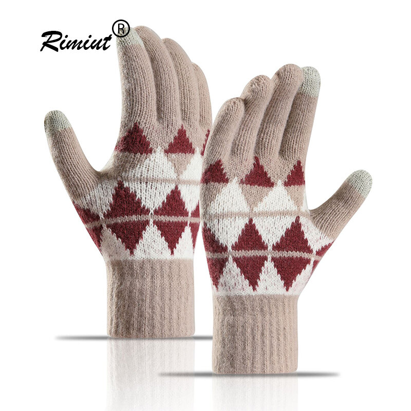 New Fashion Knitted Cold Winter Gloves Thick Touch Screen Women Men Warm Gloves Autumn Plush Casual Square Piece Riding Gloves