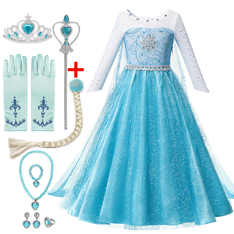 Vestidos de Cosplay feminino com Anna e Elsa para crianças, trajes de rainha da neve congelados, vestidos de princesa, roupas infantis, festa Disney
