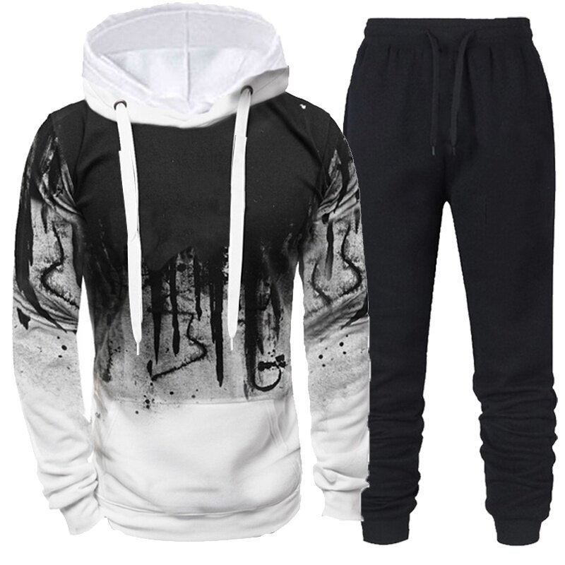 Men's Set Loose Fit Sports Hoodies and Pants Long Sleeved Fashion Casual Mid Waist Pants Autumn Warm Clothing