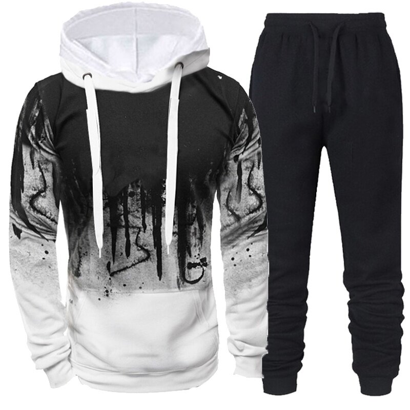 Conjunto de sudadera con capucha y pantalones deportivos de manga larga para hombre, pantalones de cintura media informales, ropa cálida de otoño, moda