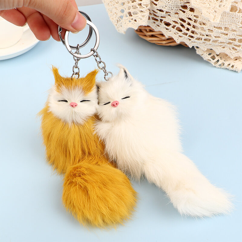 Fashion Cute Solid Color Plush Little Fox Keychain Pendant Woman Purse Bag Pendant KeyringCreative Gift Ornaments Key Chain Gift