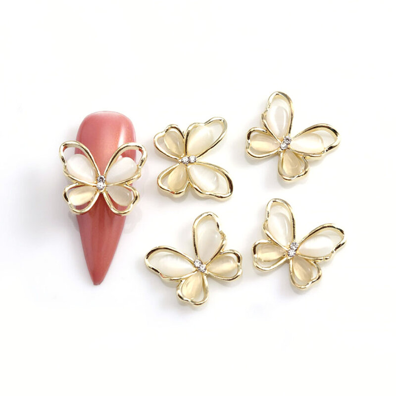 10 sztuk 3D Butterfly paznokci biżuteria artystyczna Charms różowe złoto/srebro/szary kryształowe cyrkonie 13*15mm Alloy Opal paznokci części akcesoria