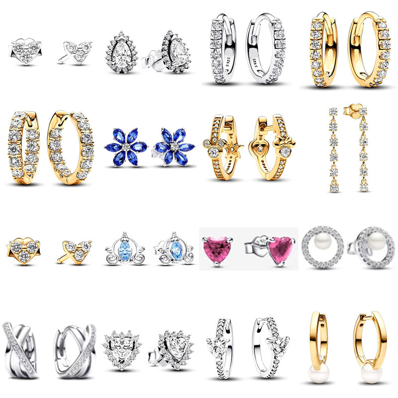 2023 nowa 100% 925 srebrna kolekcja jesienna kolczyki sztyfty z sercem dopasowane do DIY kobiety moda oryginalna biżuteria prezent