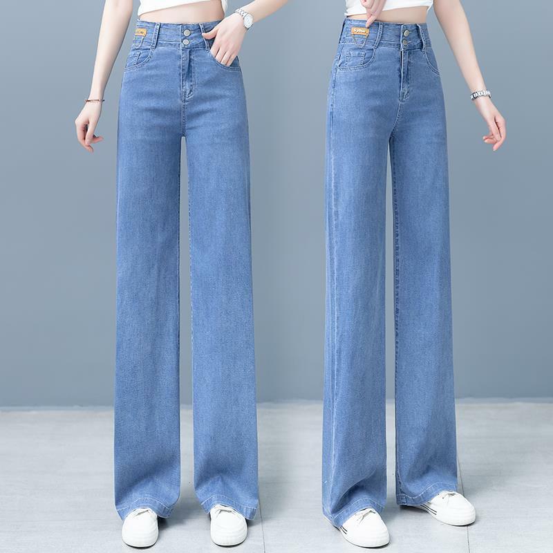 Donna 2024 primavera estate nuovi Jeans sottili larghi a vita alta Slim moda gamba dritta pantaloni in Denim donna per ragazze adolescenti