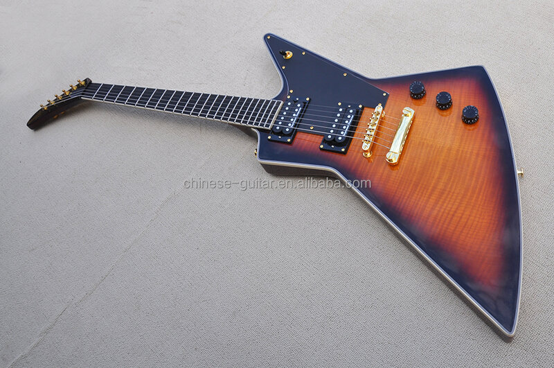 Flyoung vendita calda forma insolita chitarra elettrica Sunburst prezzo economico chitarra fiamma acero impiallacciatura