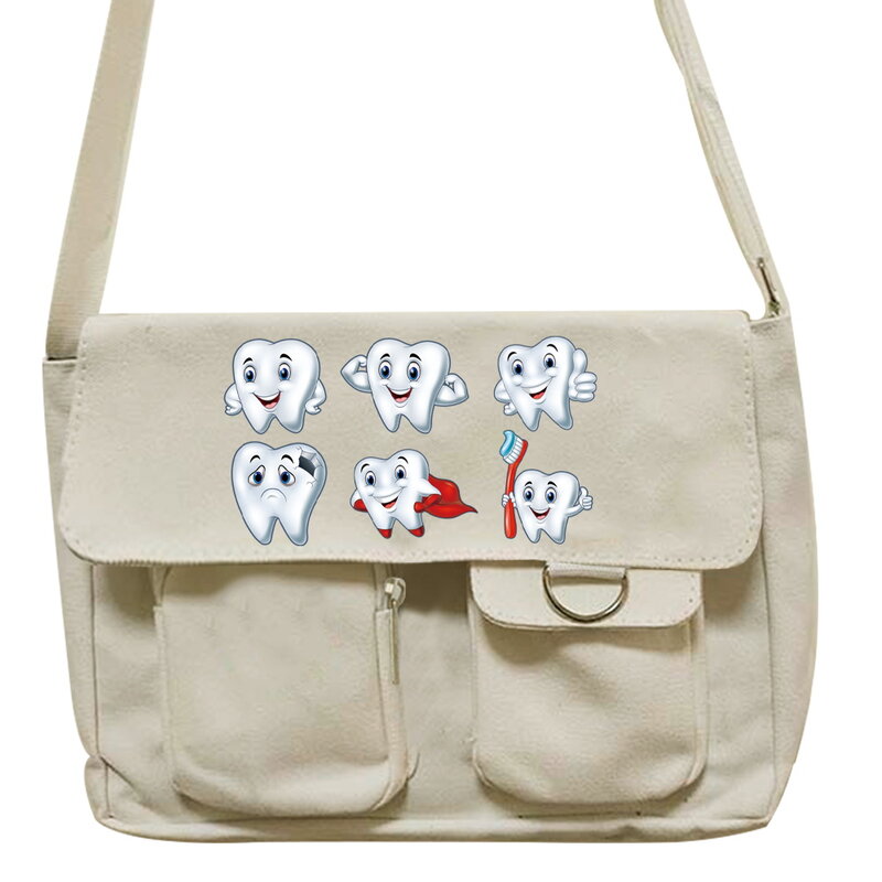 Женские Простые сумки через плечо, кошелек, повседневная женская холщовая диагональная школьная сумка через плечо, сумка серии зубов