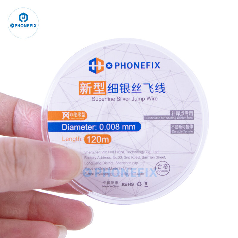 PHONEFIX 0.008mm 120M Superfine Silver Jump Wire For iPhone Fingerprint Motherboard Soldering Repair Ultra Fine Fly Line