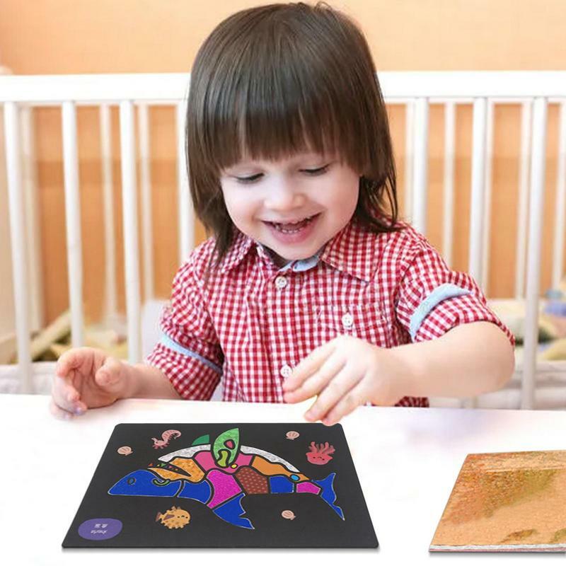 Scratch-off Glitter Paper Art para crianças, criatividade colorida, transferência de adesivos, pintura DIY, brinquedo colagem