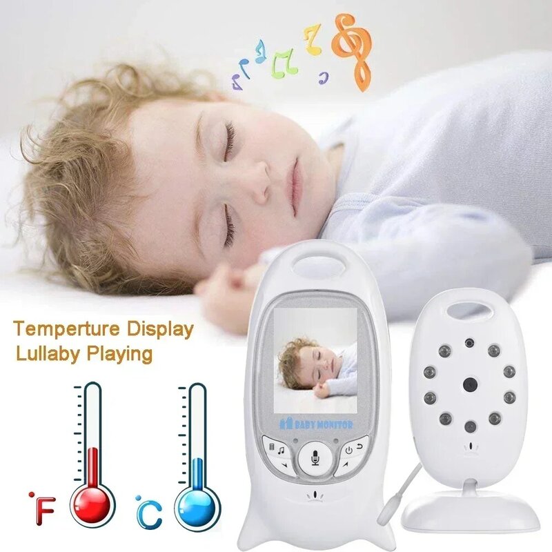 Monitor do bebê sem fio portátil com Live Lullaby Viewing, Display de temperatura LCD, visão noturna infravermelha, Nanny Safety Camera