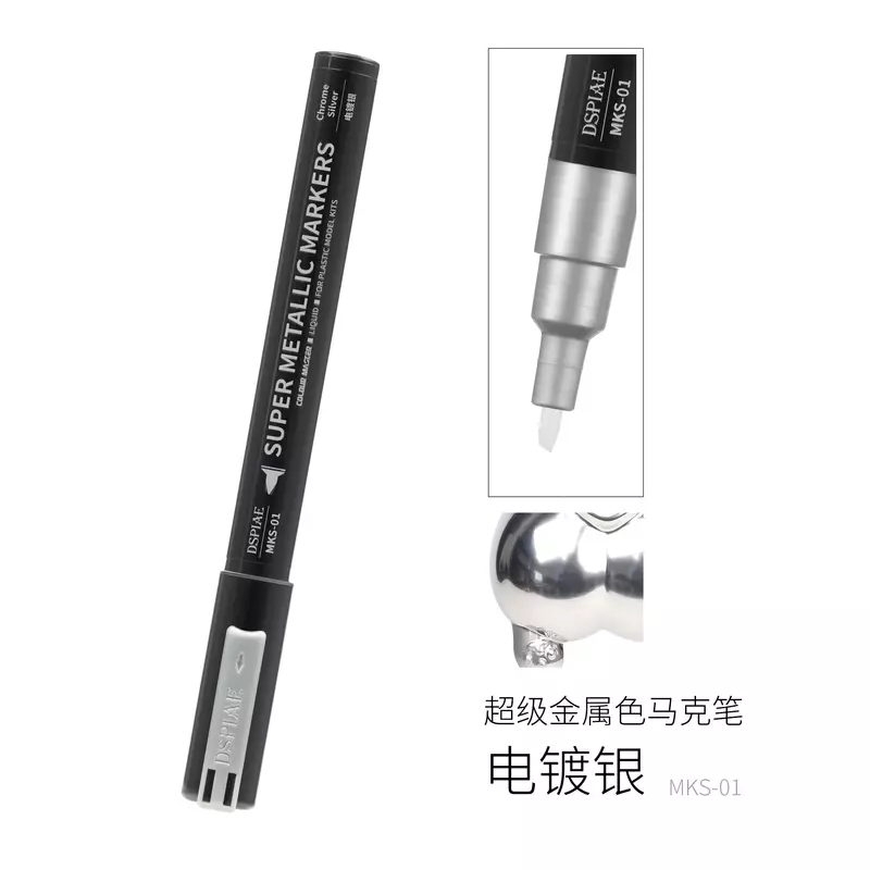 Dspiae-MKS Super Metallic Marcadores Brush Pen Set, Paint Tool Set, Modelo Tool, Um Pólo, 3 Cores, dupla cabeçada, Dica, 0.5mm, 2.0mm