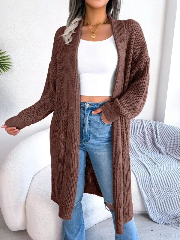Spring And Autumn Women's Casual Versatile Lapel Long Cardigan Sweater Coat Female & Lady Fashion Solid Color Jackets