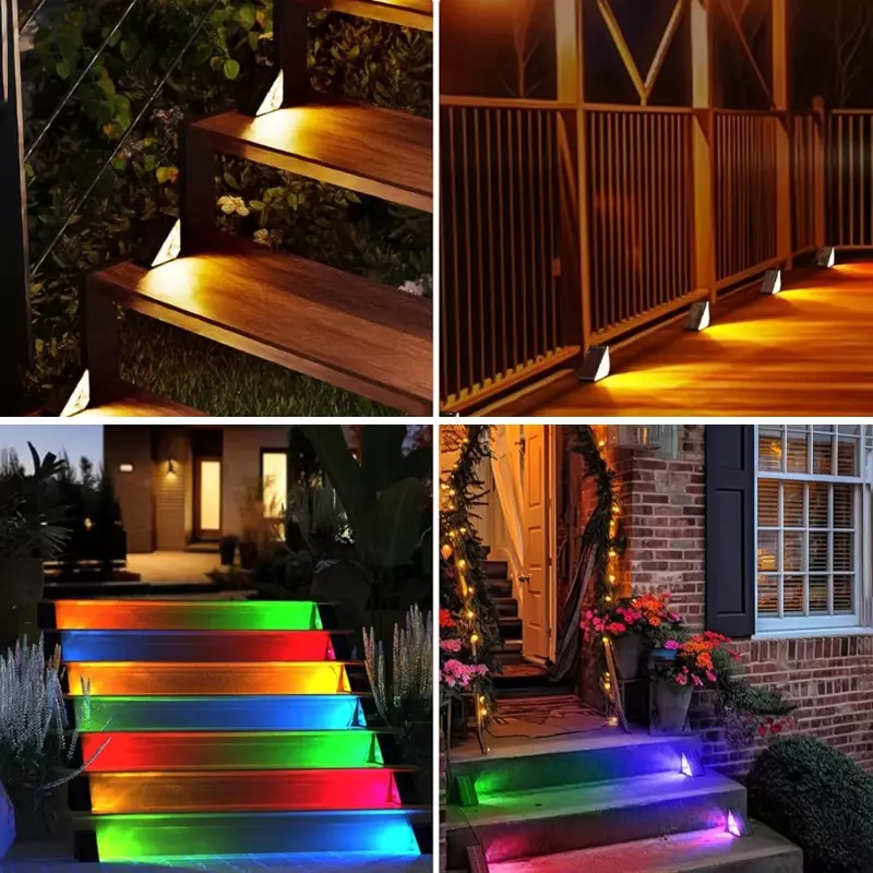 Lâmpadas de parede impermeável Solar Staircase, Iluminação LED ao ar livre, Villa Garden Balcony Staircase Light, RGB Fence, Decorativo