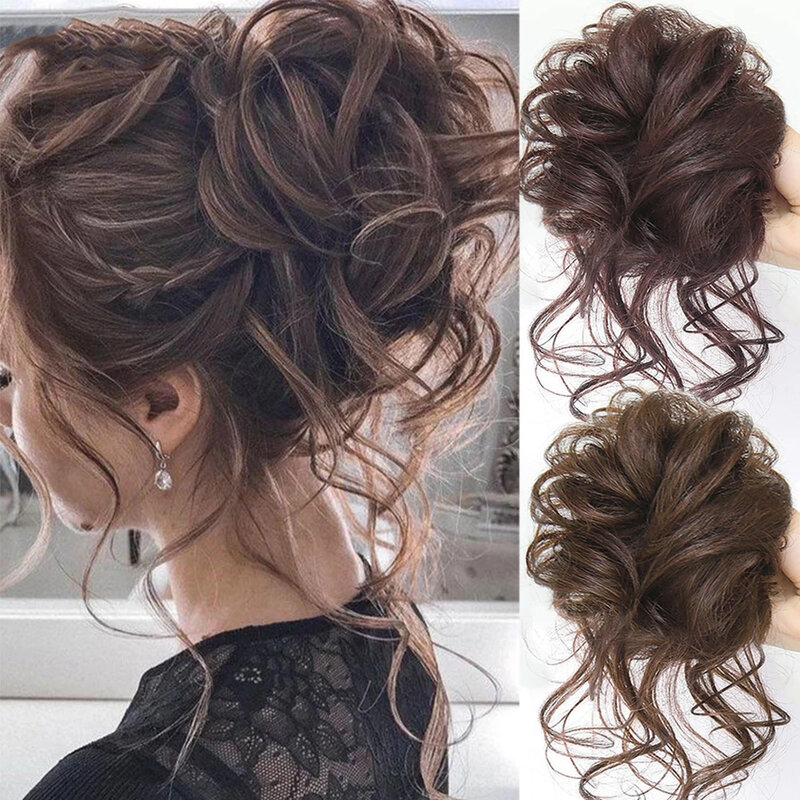SHANGZI Synthetic Hair Bun Chignon Messy Curly Hair Band Elastic Scrunchy False Hair Pieces Women Hairpins Black Brown