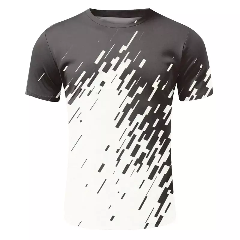Camiseta masculina de manga curta com decote em O, estampa geométrica 3D, roupa diária, moda casual, personality street, verão, novo, solto