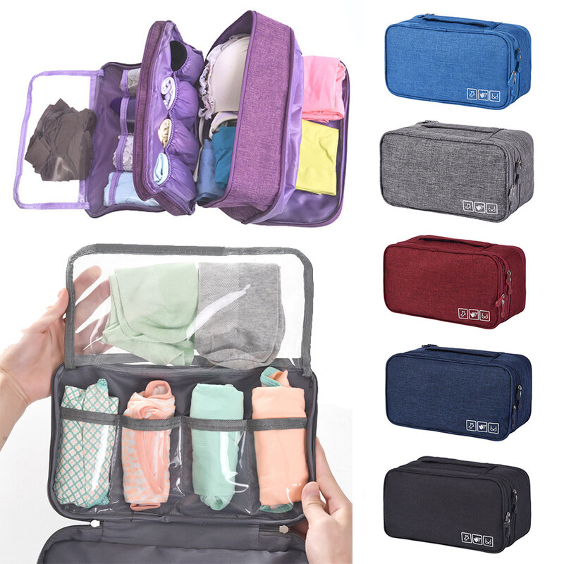 Bolsa de viaje impermeable con cremallera para mujer, de 3 capas bolso de mano, gran capacidad, almacenamiento de ropa interior, maquillaje, cosméticos