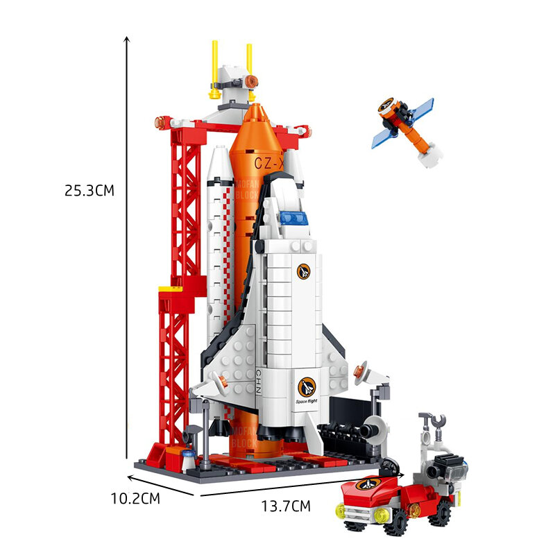 Cidade aeroespacial foguete lançamento centro arquitetura blocos de construção modelo ideias espaço astronauta figuras tijolos brinquedos para crianças presentes