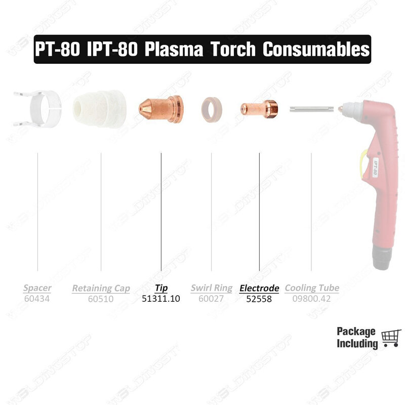 PT-80 PT80 PT 80 PTM80 PTM-80 IPT-80 Plasma Electrode 52558 Tip Nozzle 51311 for Plasma Cutter Torch Consumables PKG/20