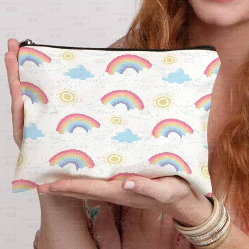 Faccina sorridente Rainbow Cloud Sun Print Small Square borse convenienti scatola portaoggetti per bagagli da viaggio borsa per il trucco da donna custodia per il trucco